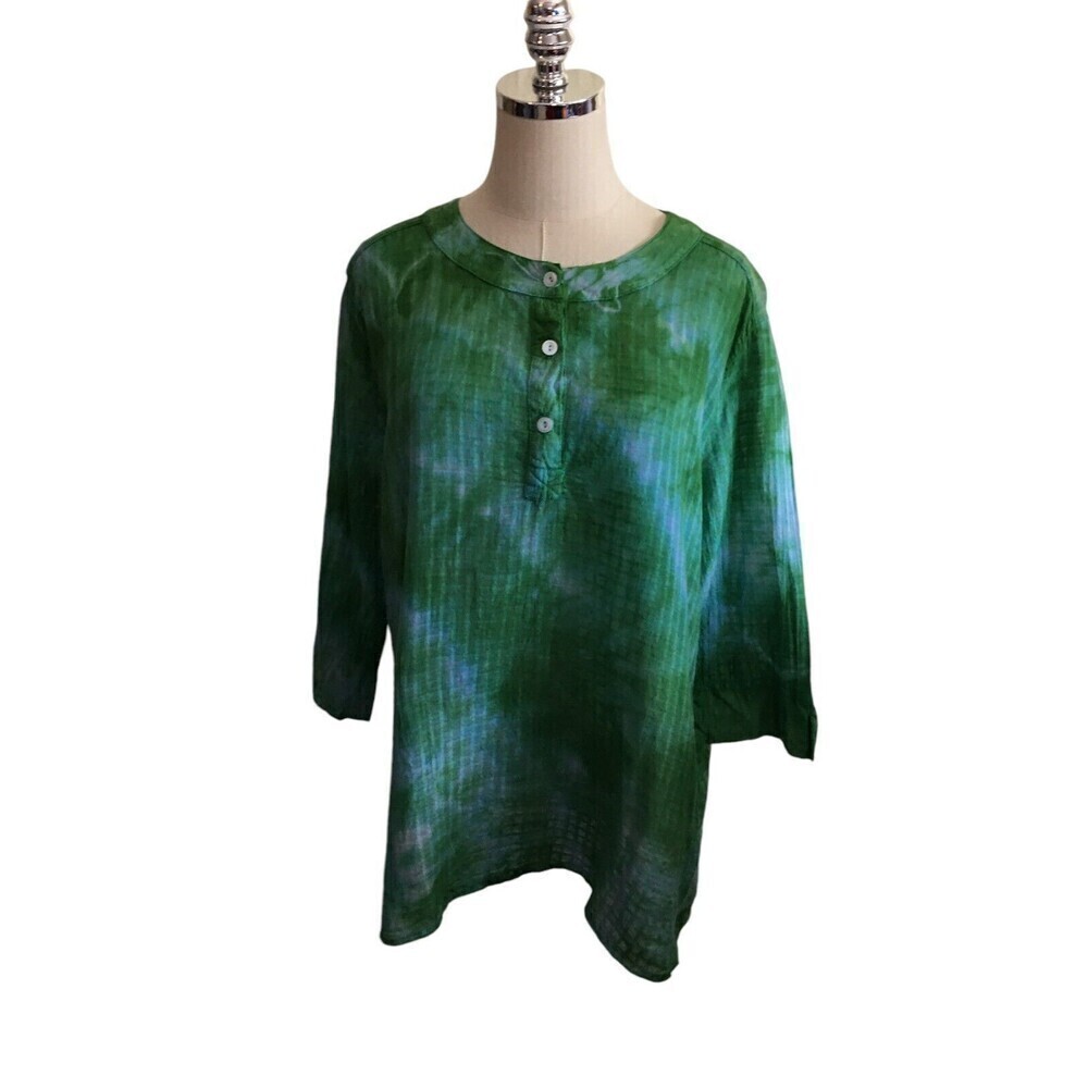 Focus Casual Life Top Women's Size Medium Customized Green Tie Dye Cotton